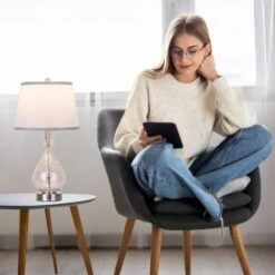 22.5 In. Glass Table Lamp Set Of 2, Touch Control Bedside Lamps W/ 3 Color Temperatures LED Bulbs And White Fabric Shade -Lamp Parts white ltemziiy table lamps ts031 fa 1000