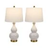 26.5 In. White Modern Dimmable Ceramic Bedroom Living Room Bedside Desk Nightstand Table Lamps USB Port (Set Of 2) -Lamp Parts white maxax table lamps t08 wh 64 1000