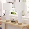 28 In. White Modern Dimmable Ceramic Bedroom Living Room Bedside Desk Nightstand Table Lamps USB Port (Set Of 2) -Lamp Parts white maxax table lamps t164 wh 64 1000