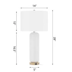 28 In. White Modern Dimmable Ceramic Bedroom Living Room Bedside Desk Nightstand Table Lamps USB Port (Set Of 2) -Lamp Parts white maxax table lamps t164 wh c3 1000