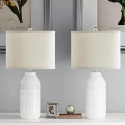 Sacramento 23 In. White Modern Dimmable Ceramics Bedroom Living Room Bedside Desk Nightstand Table Lamps Set Of 2 -Lamp Parts white maxax table lamps t181 bn 1f 1000