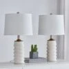 Salem 23 In. White Modern Dimmable Resin Bedroom Living Room Bedside Desk Nightstand Table Lamps Usb Port Set Of 2 -Lamp Parts white maxax table lamps t187 wh 64 1000