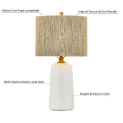 24 In. White Vintage Dimmable Ceramic Bedroom Living Room Bedside Desk Nightstand Table Lamps (Set Of 2) -Lamp Parts white maxax table lamps t209 wh s 66 1000