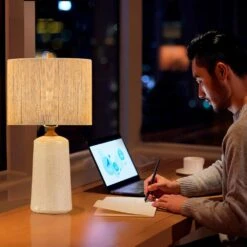 24 In. White Vintage Dimmable Ceramic Bedroom Living Room Bedside Desk Nightstand Table Lamps (Set Of 2) -Lamp Parts white maxax table lamps t209 wh s 77 1000