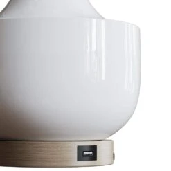 26 In. White Modern Dimmable Ceramic Bedroom Living Room Bedside Desk Nightstand Table Lamps USB Port (Set Of 2) -Lamp Parts white maxax table lamps t223 wh s 1d 1000