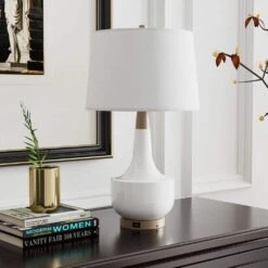 26 In. White Modern Dimmable Ceramic Bedroom Living Room Bedside Desk Nightstand Table Lamps USB Port (Set Of 2)