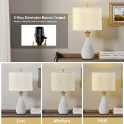 24.5 In. White Modern Dimmable Resin Bedroom Living Room Bedside Desk Nightstand Table Lamps (Set Of 2) 13 24.5 In. White Modern Dimmable Resin Bedroom Living Room Bedside Desk Nightstand Table Lamps (Set Of 2) -Lamp Parts white maxax table lamps t226 wh 1d 1000