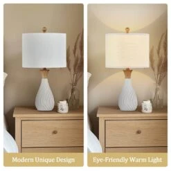 24.5 In. White Modern Dimmable Resin Bedroom Living Room Bedside Desk Nightstand Table Lamps (Set Of 2) 11 24.5 In. White Modern Dimmable Resin Bedroom Living Room Bedside Desk Nightstand Table Lamps (Set Of 2) -Lamp Parts white maxax table lamps t226 wh 40 1000