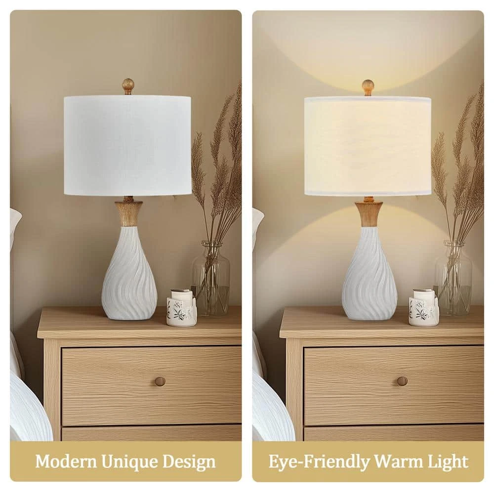 24.5 In. White Modern Dimmable Resin Bedroom Living Room Bedside Desk Nightstand Table Lamps (Set Of 2) 5 24.5 In. White Modern Dimmable Resin Bedroom Living Room Bedside Desk Nightstand Table Lamps (Set Of 2) - Image 3