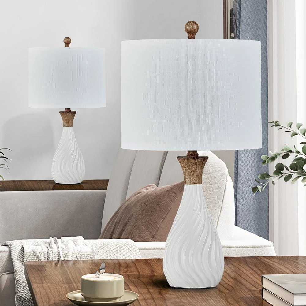 24.5 In. White Modern Dimmable Resin Bedroom Living Room Bedside Desk Nightstand Table Lamps (Set Of 2) 8 24.5 In. White Modern Dimmable Resin Bedroom Living Room Bedside Desk Nightstand Table Lamps (Set Of 2) - Image 6