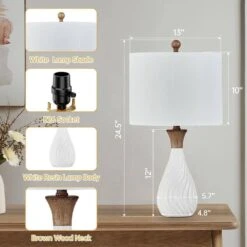 24.5 In. White Modern Dimmable Resin Bedroom Living Room Bedside Desk Nightstand Table Lamps (Set Of 2) 12 24.5 In. White Modern Dimmable Resin Bedroom Living Room Bedside Desk Nightstand Table Lamps (Set Of 2) -Lamp Parts white maxax table lamps t226 wh a0 1000