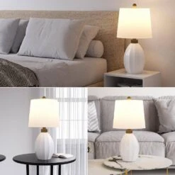 Sacramento 23.5 In. White Modern Ceramic Bedroom Living Room Bedside Desk Nightstand Table Lamps -Lamp Parts white maxax table lamps t228 wh s 1d 1000