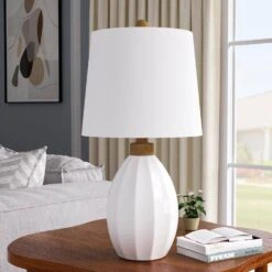 Sacramento 23.5 In. White Modern Ceramic Bedroom Living Room Bedside Desk Nightstand Table Lamps -Lamp Parts white maxax table lamps t228 wh s 40 1000