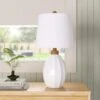 Sacramento 23.5 In. White Modern Ceramic Bedroom Living Room Bedside Desk Nightstand Table Lamps