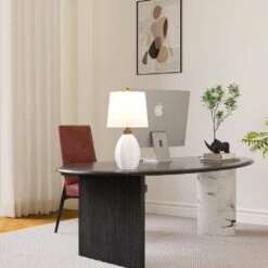 Sacramento 23.5 In. White Modern Ceramic Bedroom Living Room Bedside Desk Nightstand Table Lamps -Lamp Parts white maxax table lamps t228 wh s 77 1000