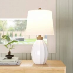 Sacramento 23.5 In. White Modern Ceramic Bedroom Living Room Bedside Desk Nightstand Table Lamps -Lamp Parts white maxax table lamps t228 wh s e1 1000