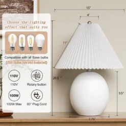 20.5 In. White Modern Ceramic Bedroom Living Room Bedside Desk Nightstand Table Lamps (Set Of 2) -Lamp Parts white maxax table lamps t231 wh s 40 1000