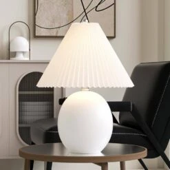 20.5 In. White Modern Ceramic Bedroom Living Room Bedside Desk Nightstand Table Lamps (Set Of 2) -Lamp Parts white maxax table lamps t231 wh s e1 1000