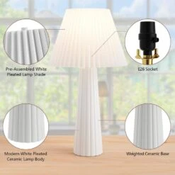 26.25 In. White Modern Ceramic Bedroom Living Room Bedside Desk Nightstand Table Lamps (Set Of 2) -Lamp Parts white maxax table lamps t234 wh 1d 1000