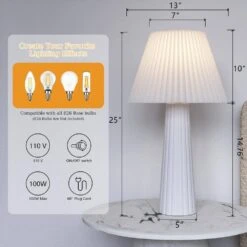 26.25 In. White Modern Ceramic Bedroom Living Room Bedside Desk Nightstand Table Lamps (Set Of 2) -Lamp Parts white maxax table lamps t234 wh a0 1000