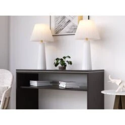 26.25 In. White Modern Ceramic Bedroom Living Room Bedside Desk Nightstand Table Lamps (Set Of 2) -Lamp Parts white maxax table lamps t234 wh c3 1000