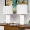 Sacramento 24.5 In. White Modern Dimmable Ceramic Bedroom Living Room Bedside Desk Table Lamps USB Port Set Of 2