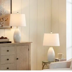 22 In. White Modern Dimmable Ceramic Bedroom Living Room Bedside Desk Nightstand Table Lamps (Set Of 2) -Lamp Parts white maxax table lamps t24 wh e1 1000