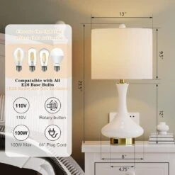 Sacramento 23 In. White Modern Dimmable Ceramic Bedroom Living Room Bedside Desk Nightstand Table Lamps Usb Port -Lamp Parts white maxax table lamps t252 wh s a0 1000