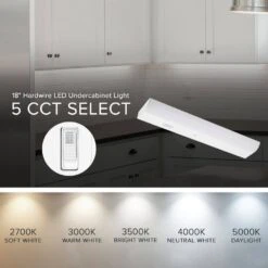 18 In. Hardwired White Integrated LED Under Cabinet Light, 700 Lumens, 5 CCT 2700K-5000K, On/Off Switch -Lamp Parts white maxxima under cabinet bar lights msl 1887005 1f 1000