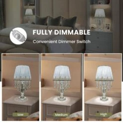 Set Of 2 22.8 In. White Elegant Crystal Column Table Lamps For Living Room With White Barrel Fabric Shades -Lamp Parts white pacific core table lamps hdsat hlt001 c3 1000