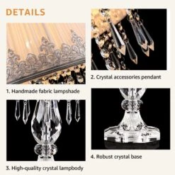 Set Of 2 22.8 In. White Elegant Crystal Column Table Lamps For Living Room With White Barrel Fabric Shades -Lamp Parts white pacific core table lamps hdsat hlt001 fa 1000
