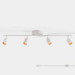 Shura White 4-Light Plug-In Track Light With Dimmer Switch, Integrated LED Bulbs, 3 Ft Track Light Kit, 3000K 1820 Lumen -Lamp Parts white plug in vidalite track lighting kits ce1060195 4f 1000