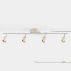 Shura White 4-Light Plug-In Track Light With Dimmer Switch, Integrated LED Bulbs, 3 Ft Track Light Kit, 3000K 1820 Lumen -Lamp Parts white plug in vidalite track lighting kits ce1060195 c3 1000