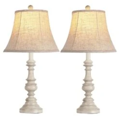 24 In. White Resin Vintage Table Lamp, 3-Way Dimmable Bedside Lamps For Bedroom With Oatmeal Bell Shape Faux Silk