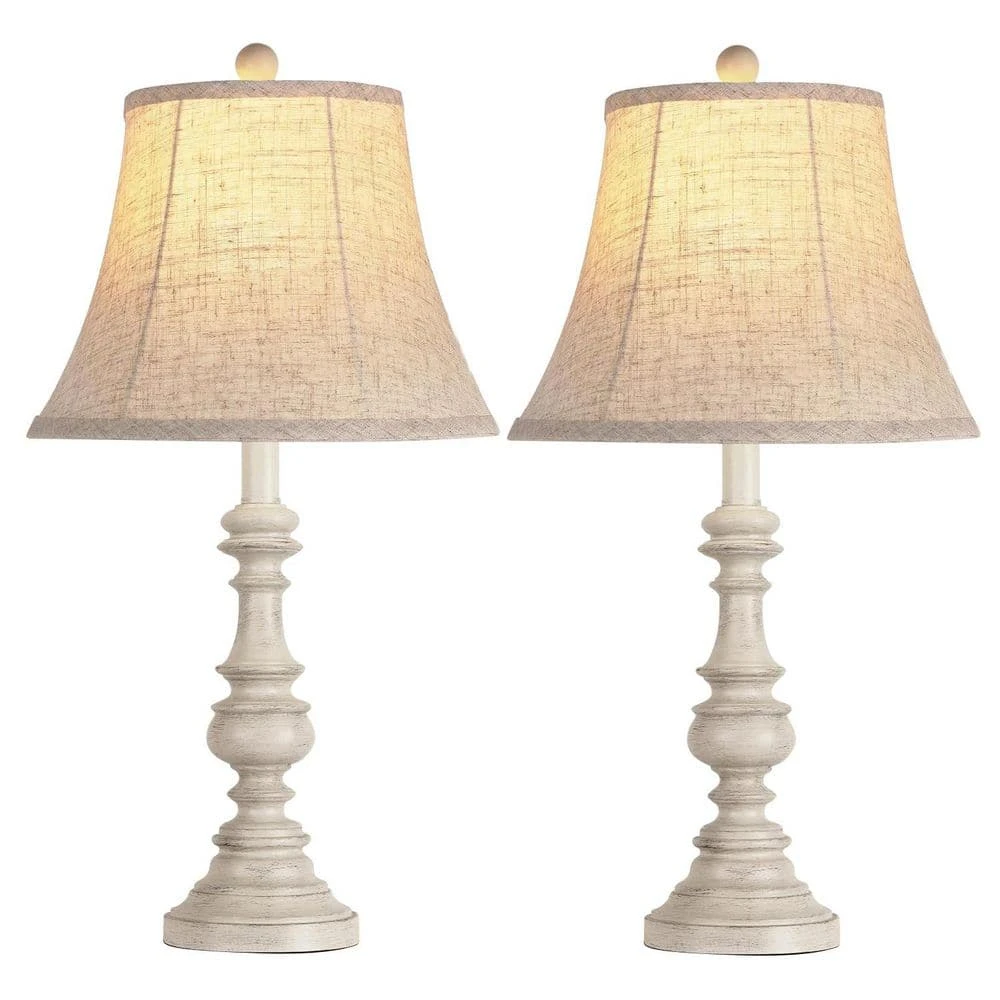 24 In. White Resin Vintage Table Lamp, 3-Way Dimmable Bedside Lamps For Bedroom With Oatmeal Bell Shape Faux Silk 3 24 In. White Resin Vintage Table Lamp, 3-Way Dimmable Bedside Lamps For Bedroom With Oatmeal Bell Shape Faux Silk