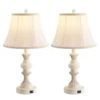 22 In. Vintage Bedside Lamps With Dual USB Table Lamps With 3-Way Dimmable White Finish With Bell Shape Faux Silk 2 22 In. Vintage Bedside Lamps With Dual USB Table Lamps With 3-Way Dimmable White Finish With Bell Shape Faux Silk -Lamp Parts white rottogoon table lamps palp029aw2 64 1000