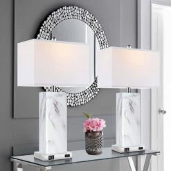 22.5''Touch Control Table Lamps Set Of 2, Modern White Resin Bedside Lamp With 2 USB Ports 1 AC Outlet, 3-Way Dimmable -Lamp Parts white rottogoon table lamps palp160bw2 e1 1000