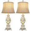 28 In. Distressed White Tall Bedside Lamp With Night Light Rustic Table Lamps With Linen Shade For Living Room End Table -Lamp Parts white rottogoon table lamps palp390aw2 64 1000