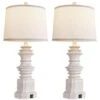 26.5"White Table Lamps Set Of 2, Farmhouse Nightstand Lamp Tall End Lamps With Dual USB 3 Color Modes Bulbs For Decor