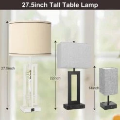 27.5 In. Farmhouse White Table Lamps With USB Ports, Nightstand Lamps With 2 LED Blubs For Living Room Bedroom Office -Lamp Parts white rottogoon table lamps rolp045ay2 1d 1000