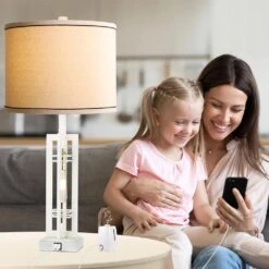 27.5 In. Farmhouse White Table Lamps With USB Ports, Nightstand Lamps With 2 LED Blubs For Living Room Bedroom Office -Lamp Parts white rottogoon table lamps rolp045ay2 31 1000
