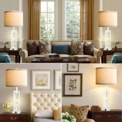 27.5 In. Farmhouse White Table Lamps With USB Ports, Nightstand Lamps With 2 LED Blubs For Living Room Bedroom Office -Lamp Parts white rottogoon table lamps rolp045ay2 77 1000