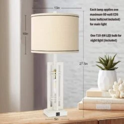 27.5 In. Farmhouse White Table Lamps With USB Ports, Nightstand Lamps With 2 LED Blubs For Living Room Bedroom Office -Lamp Parts white rottogoon table lamps rolp045ay2 a0 1000