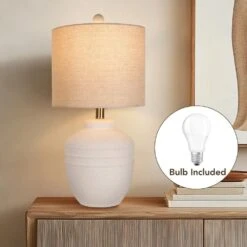 22 In. Farmhouse White Ceramic Jar Table Lamps 1 Pack For Bedroom, Living Room (led Bulbs Included) -Lamp Parts white rottogoon table lamps wylp459aw1 1d 1000