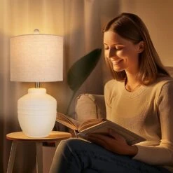 22 In. Farmhouse White Ceramic Jar Table Lamps 1 Pack For Bedroom, Living Room (led Bulbs Included) -Lamp Parts white rottogoon table lamps wylp459aw1 31 1000