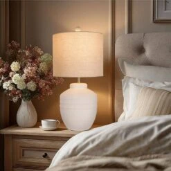 22 In. Farmhouse White Ceramic Jar Table Lamps 1 Pack For Bedroom, Living Room (led Bulbs Included) -Lamp Parts white rottogoon table lamps wylp459aw1 40 1000