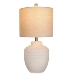 22 In. Farmhouse White Ceramic Jar Table Lamps 1 Pack For Bedroom, Living Room (led Bulbs Included)