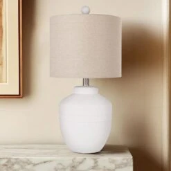 22 In. Farmhouse White Ceramic Jar Table Lamps 1 Pack For Bedroom, Living Room (led Bulbs Included) -Lamp Parts white rottogoon table lamps wylp459aw1 66 1000