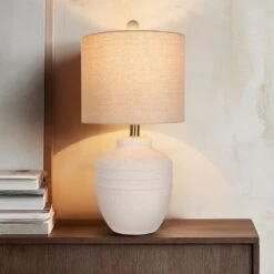 22 In. Farmhouse White Ceramic Jar Table Lamps 1 Pack For Bedroom, Living Room (led Bulbs Included) -Lamp Parts white rottogoon table lamps wylp459aw1 c3 1000