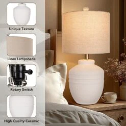 22 In. Farmhouse White Ceramic Jar Table Lamps 1 Pack For Bedroom, Living Room (led Bulbs Included) -Lamp Parts white rottogoon table lamps wylp459aw1 d4 1000